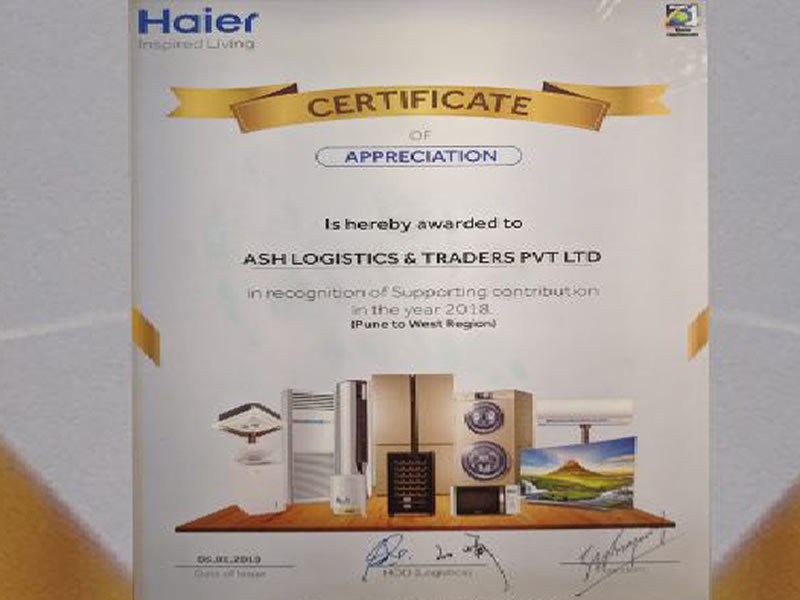 Haier Awards - Certificate Of Appreciation