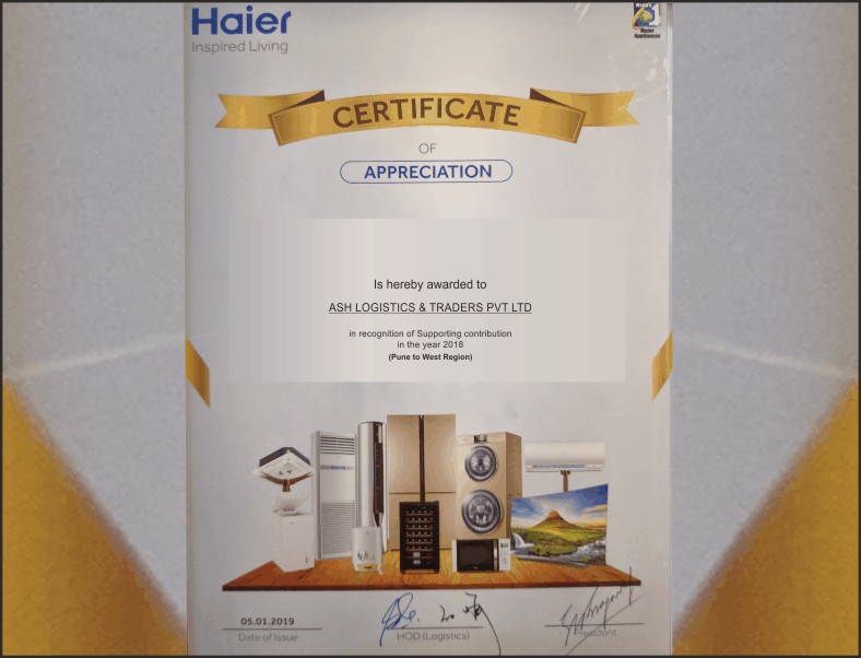 Haier India, Ash Logistics and Traders Pvt Ltd (Transportation Division of Abhi Group)
